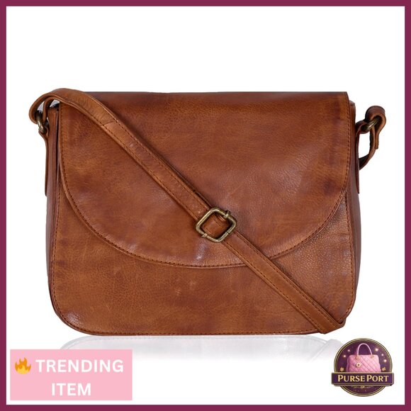 Genuine Leather Crossbody Bag with Adjustable Strap Mobile Pocket Zippers